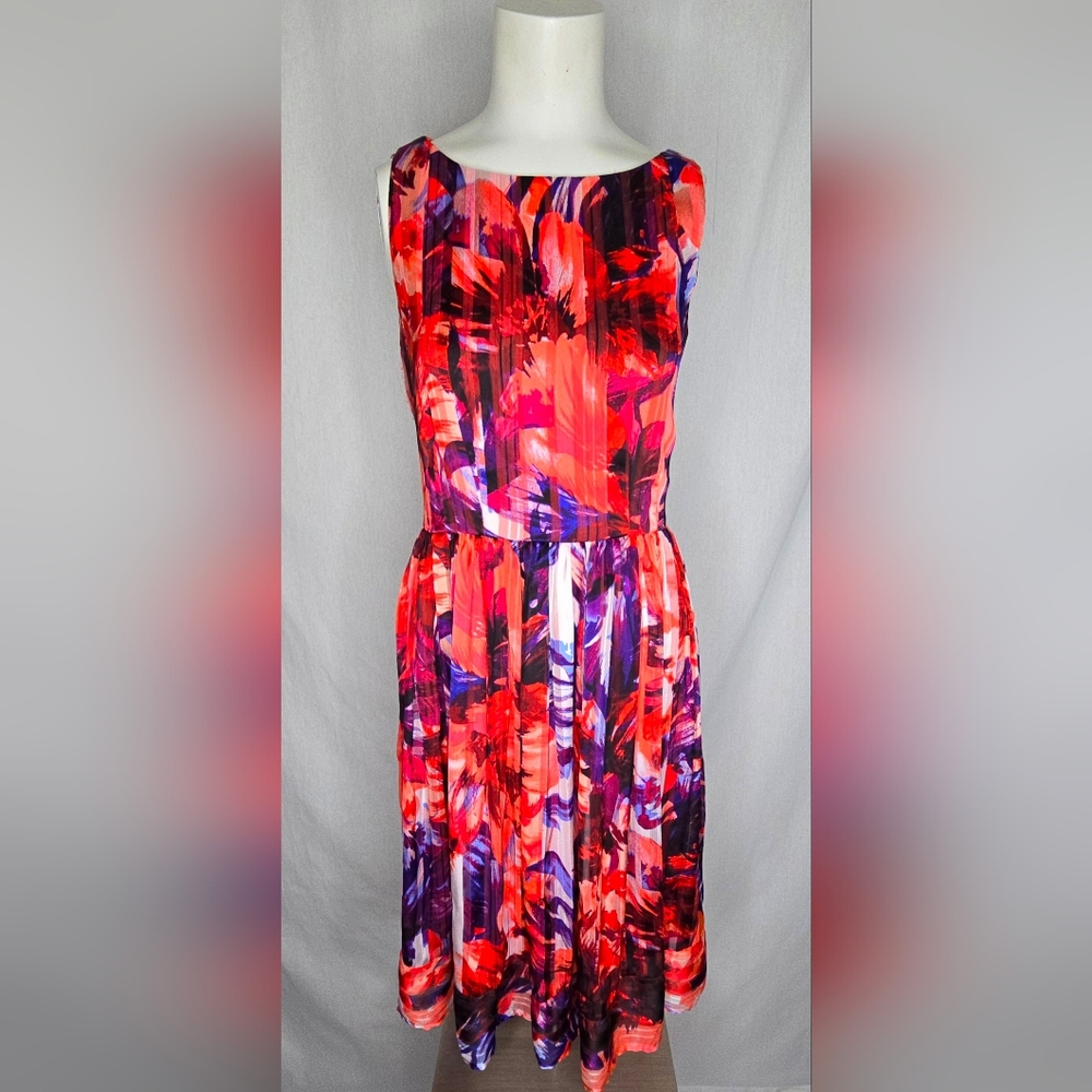 Luxe by Carmen Marc Valvo Abstract Floral Midi Garden Party Dress Size 8 NWOT